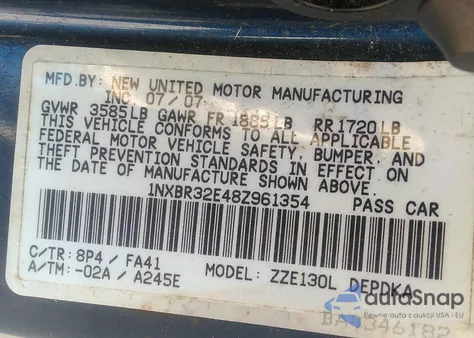 2008 Toyota Corolla Ce from USA, damaged, VIN 1NXBR32E48Z961354